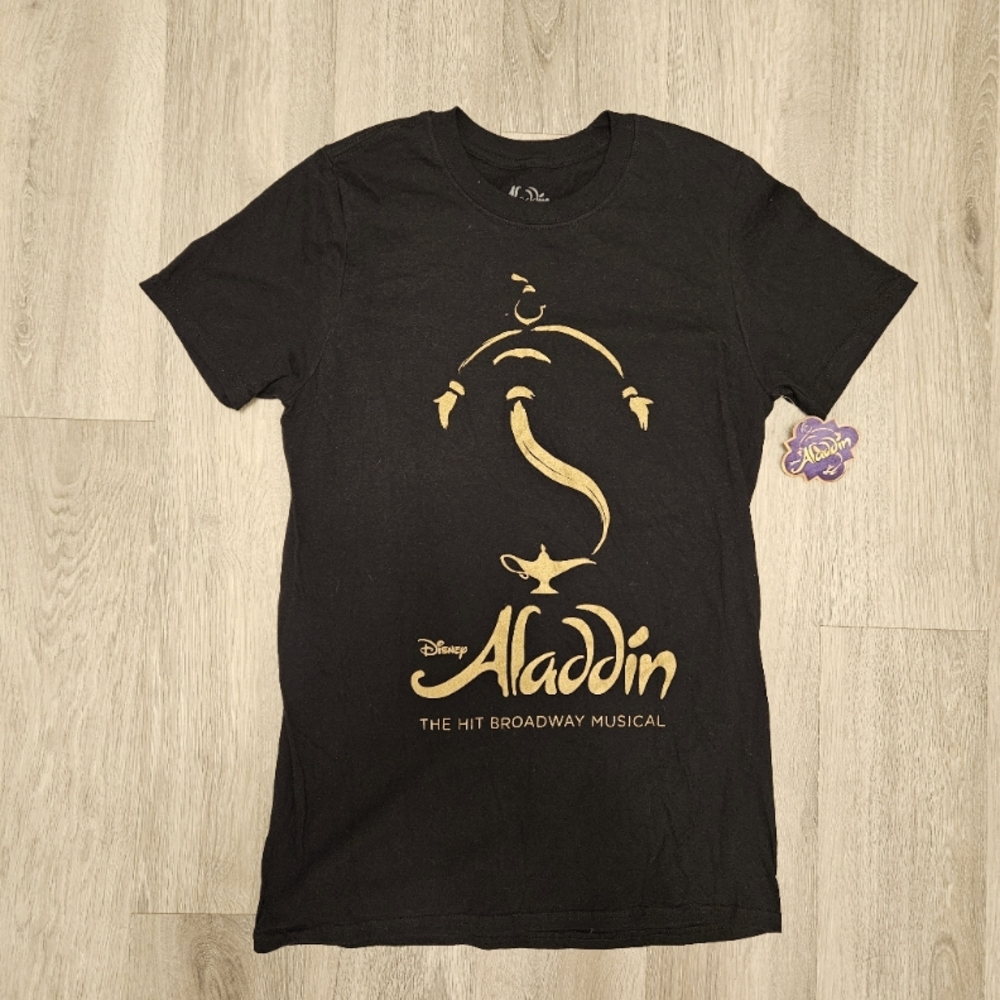 NWT Aladdin Shirt Womens Small Black Broadway Musical Short Sleeve Disney Logo